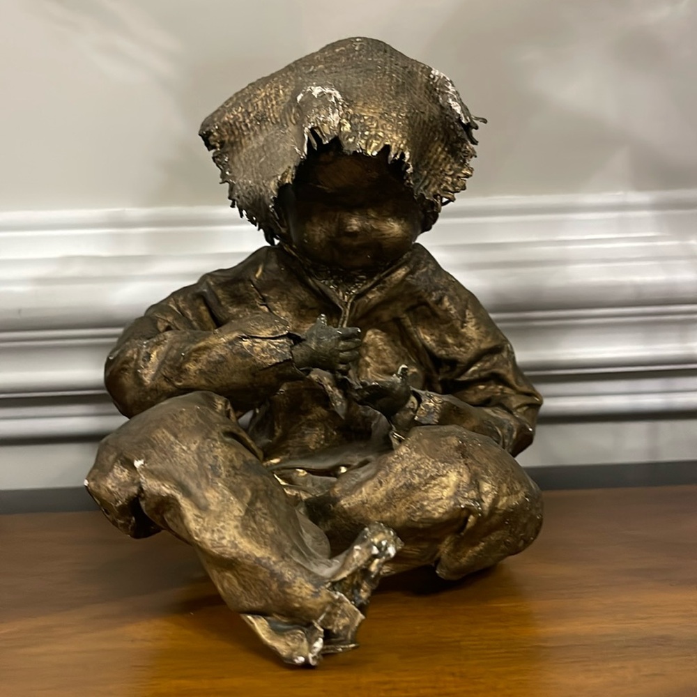Antique 1935, Second World War doll, handmade by paper and plaster, collectible